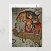 Collie and Children in Doghouse Postkarte (Vorne/Hinten)
