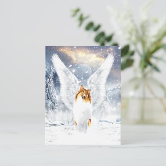 Collie Angel in der schneebedeckten Winterlandscha Postkarte (Stehend Vorderseite)