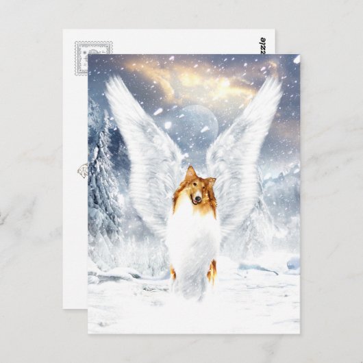 Collie Angel in der schneebedeckten Winterlandscha Postkarte (Vorne/Hinten)