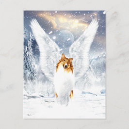 Collie Angel in der schneebedeckten Winterlandscha Postkarte