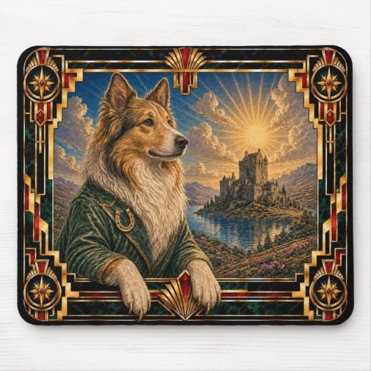 Collie, Art Deco Hund Mousepad (Vorne)