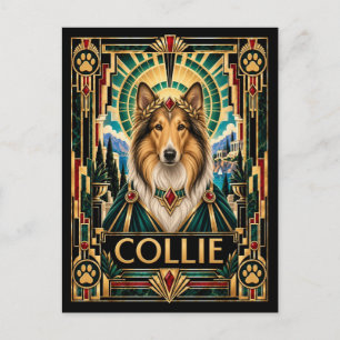 Collie, Art Deco Hund Postkarte