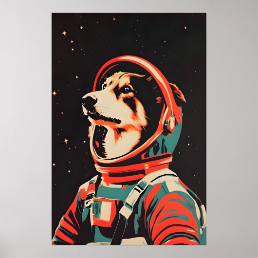 Collie Astronaut Poster, Collie Retro Print Poster (Vorne)