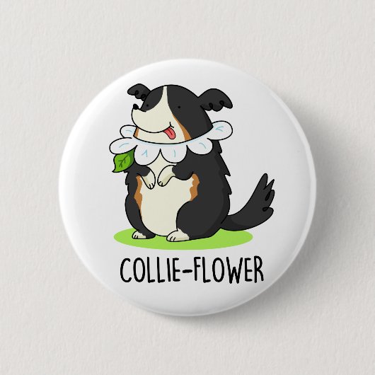 Collie-Blume Funny Border Collie Dog Pun Button (Vorderseite)
