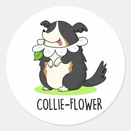 Collie-Blume Funny Border Collie Dog Pun Runder Aufkleber (Vorderseite)