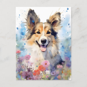 Collie bunte Aquarell-Kunst Postkarte