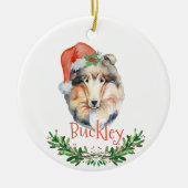 Collie Christmas Personalisiert Watercolor Keramik Ornament (Vorne)