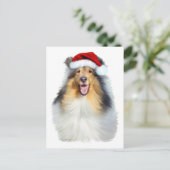 Collie Christmas Santa Feiertagspostkarte (Stehend Vorderseite)
