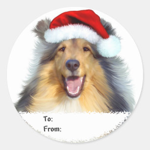 Collie Christmas Santa Gift Tags Runder Aufkleber