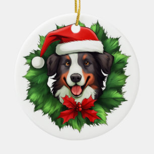 Collie Christmas Wreath Keramik Ornament