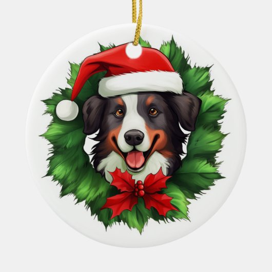 Collie Christmas Wreath Keramik Ornament (Vorne)