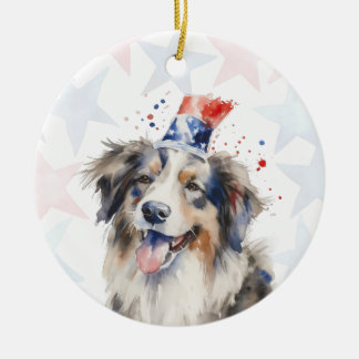 Collie Dog, 4th of july Personalized Keramik Ornament