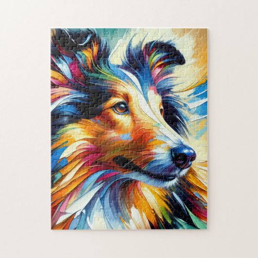 Collie Dog Acrylic Print | Farblich | Lebhaft Puzzle (Vertikal)