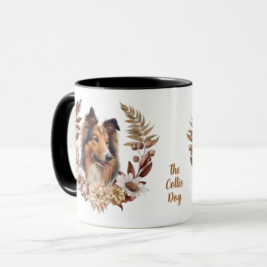 Collie Dog Autumn Wreath Tasse (Vorderseite Links)