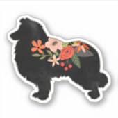 Collie Dog Breed Bohemisch Floral Silhouette Aufkleber (Vorderseite)