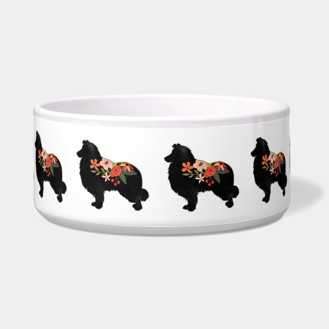 Collie Dog Breed Bohemisch Floral Silhouette Napf (Vorderseite)