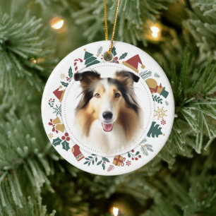 Collie Dog Christmas Bilder Wreath Keramik Ornament