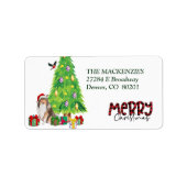 Collie Dog Christmas Tree Rücksendeadresse Adressaufkleber (Vorne)
