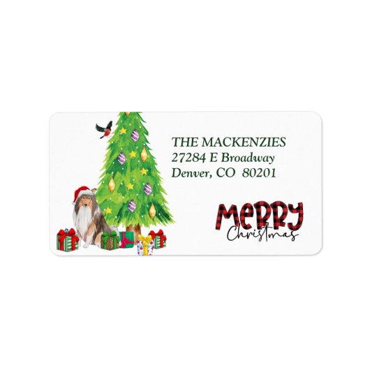 Collie Dog Christmas Tree Rücksendeadresse Adressaufkleber (Vorne)