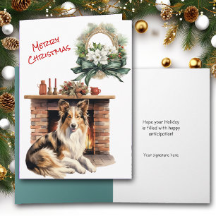 Collie Dog Fireplace Christmas Eve Card Feiertagskarte