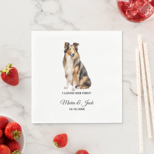 Collie Dog I liebte ihre erste Hochzeit Napkins Serviette (Beispiel)