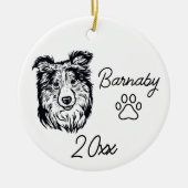 Collie Dog Individuelle Name & Year Line Art Keramik Ornament (Vorne)