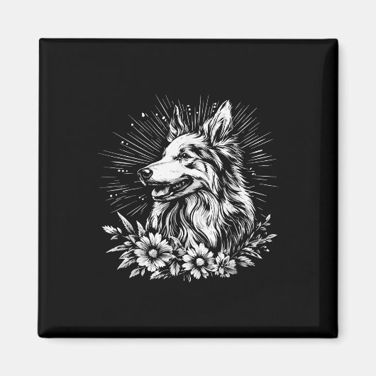 Collie Dog Lover Retro Style Tattoo Magnet (Vorne)