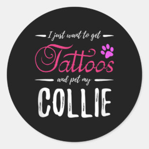 Collie Dog Lover Tattoo Funny Dog Mama Geschenk Id Runder Aufkleber