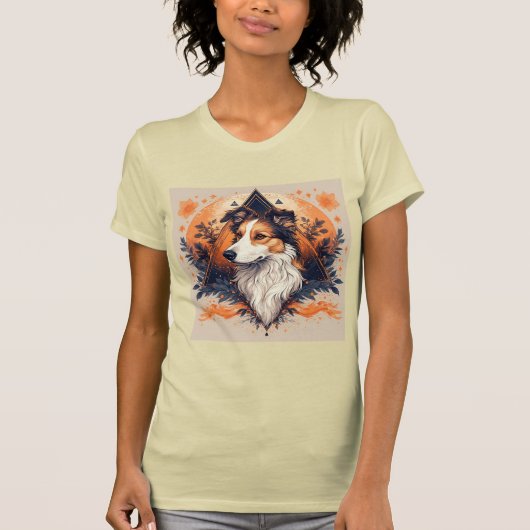 Collie Dog mit dynamischem geometrischem Hintergru T-Shirt (Vorderseite)