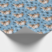 Collie Dog Paw Print Pattern auf blau Geschenkpapier (Ecke)