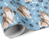 Collie Dog Paw Print Pattern auf blau Geschenkpapier (Rolleneckpunkt)