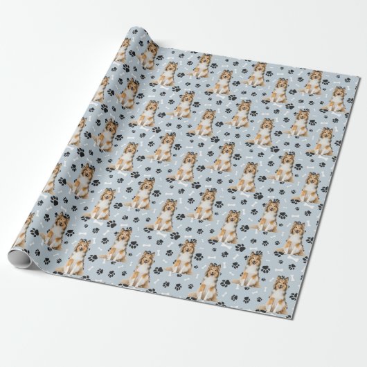 Collie Dog Paw Print Pattern Geschenkpapier (Ungerollt)