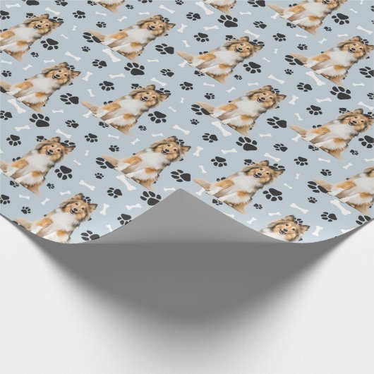 Collie Dog Paw Print Pattern Geschenkpapier (Ecke)