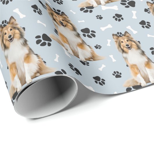Collie Dog Paw Print Pattern Geschenkpapier (Rolleneckpunkt)