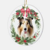 Collie Dog Red Bow Holly Wreath Keramik Ornament (Links)
