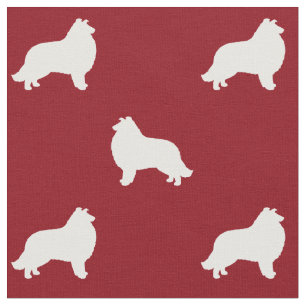 Collie Dog Silhouetten Rot und Weiß Gemustert Stoff