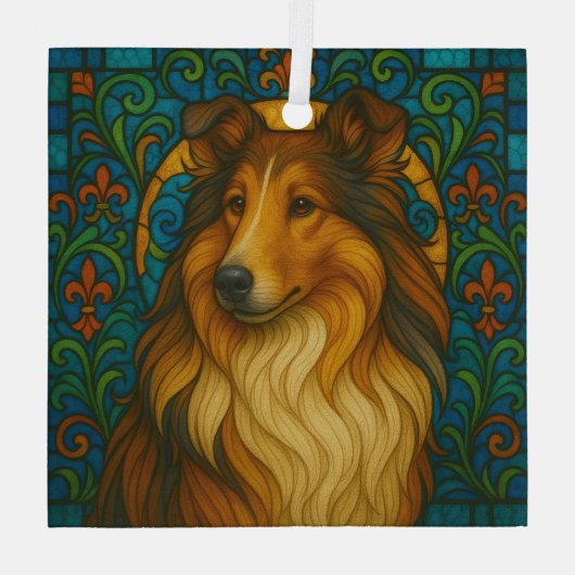 Collie Dog "Stains Glass" Ornament Aus Glas (Rückseite)