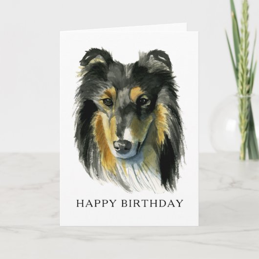 Collie Dog Watercolor Happy Birthday Karte (Vorderseite)