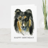 Collie Dog Watercolor Happy Birthday