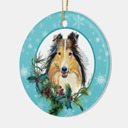 Collie Evergreen Blue Snowflake Border Keramik Ornament (Links)