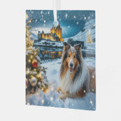 Collie-Feiertag Ornament Aus Glas (Vorderseite links)