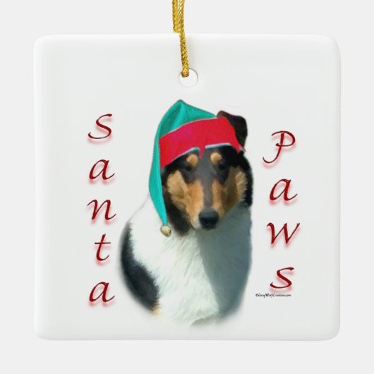 Collie (glatt) Santa Paws Keramikornament (Vorderseite)