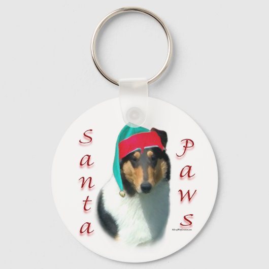 Collie (glatt) Santa Paws Schlüsselanhänger (Vorderseite)