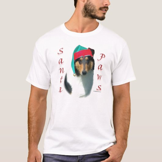 Collie (glatt) Santa Paws T-Shirt (Vorderseite)