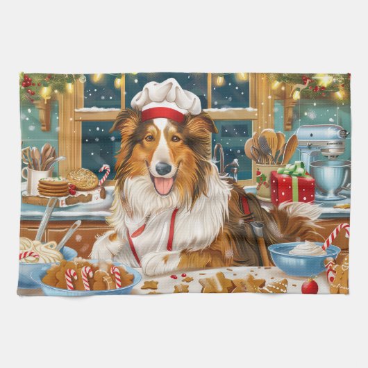 Collie Holiday Baking: Feierliche Weihnachten Geschirrtuch (Horizontal)