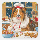 Collie Holiday Baking: Feierliche Weihnachten Quadratischer Aufkleber (Vorderseite)