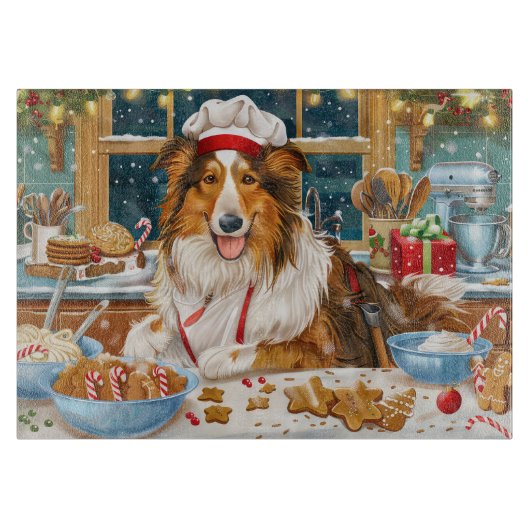 Collie Holiday Baking: Feierliche Weihnachten Schneidebrett (Vorderseite)