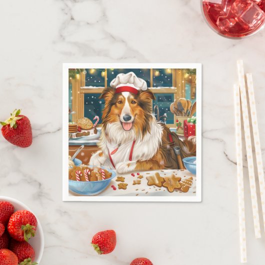 Collie Holiday Baking: Feierliche Weihnachten Serviette (Beispiel)