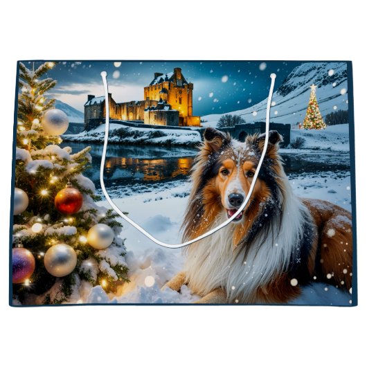 Collie Holiday  Große Geschenktüte (Vorderseite)