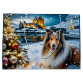 Collie Holiday Große Geschenktüte (Rückseite)